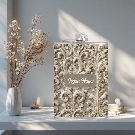 Vintage Elegance Baroque Swirl Grandeur Soft Ivory Flachmann