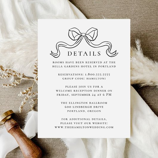 Vintage Elegance Black Bow Wedding Details Begleitkarte