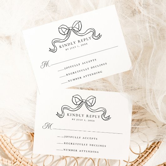 Vintage Elegance Black Bow Wedding RSVP Begleitkarte