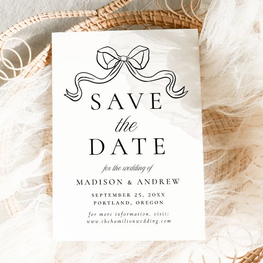 Vintage Elegance Black Bow Wedding Save The Date
