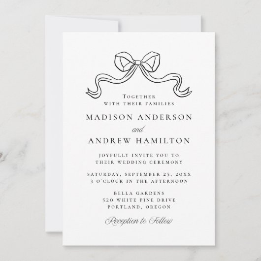 Vintage Elegance Bow Wedding Einladung (Vorderseite)