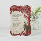 Vintage Elegance Christmas Deer Antlers Damask Einladung (Stehend Vorderseite)