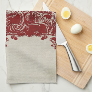 Vintage Elegance Christmas Deer Antlers Damask Geschirrtuch