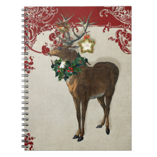 Vintage Elegance Christmas Deer Antlers Damask Notizblock