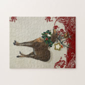 Vintage Elegance Christmas Deer Antlers Damask Puzzle (Horizontal)