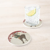 Vintage Elegance Christmas Deer Antlers Damask Sandstein Untersetzer (Seite)