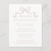 Vintage Elegance Dusty Rose Bow Wedding Details Begleitkarte (Vorderseite)