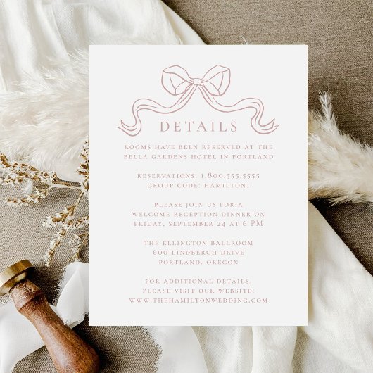Vintage Elegance Dusty Rose Bow Wedding Details Begleitkarte