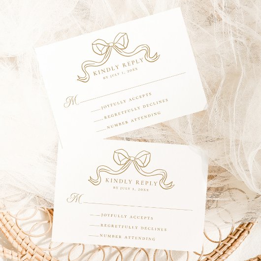 Vintage Elegance Gold Bow Wedding RSVP Begleitkarte