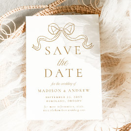 Vintage Elegance Gold Bow Wedding Save The Date
