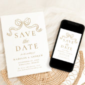 Vintage Elegance Gold Bow Wedding Save The Date