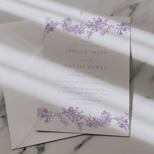 Vintage Elegance: Lavender Floral Wedding Einladung