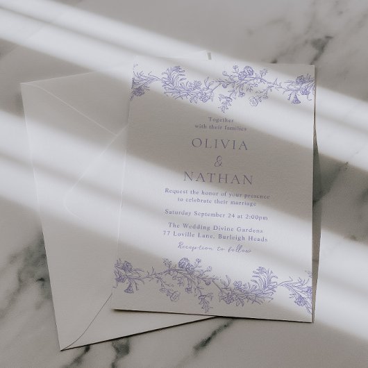 Vintage Elegance: Lilac Floral Wedding Einladung