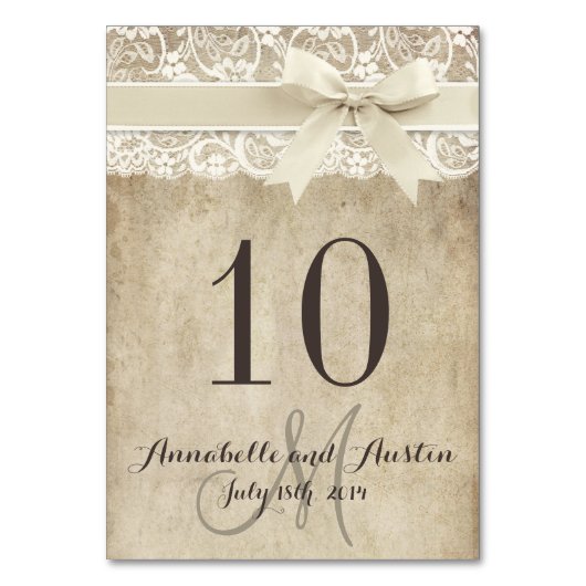 Vintage Elegance Ribbon auf Hochzeitskarte Tischnummer (Rückseite)