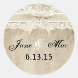 Vintage Elegance Ribbon auf Hochzeitsticker Runder Aufkleber