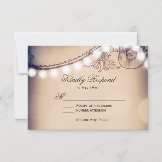 Vintage Elegance Rustic Lights Wedding RSVP Cards Karte (Vorderseite)