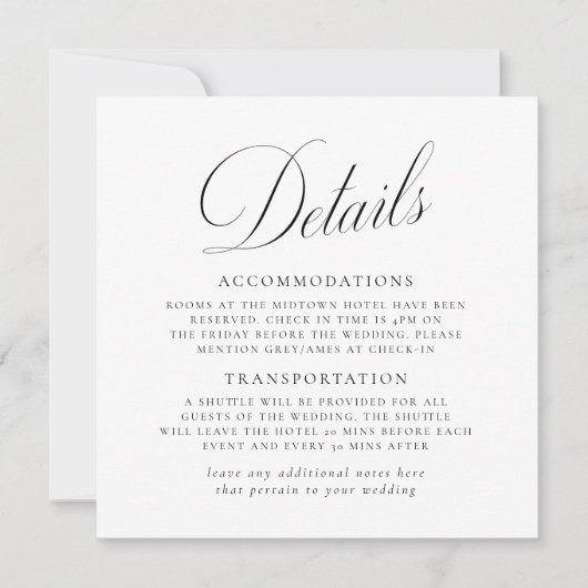 Vintage Elegance Script Wedding Details Einladung (Vorderseite)