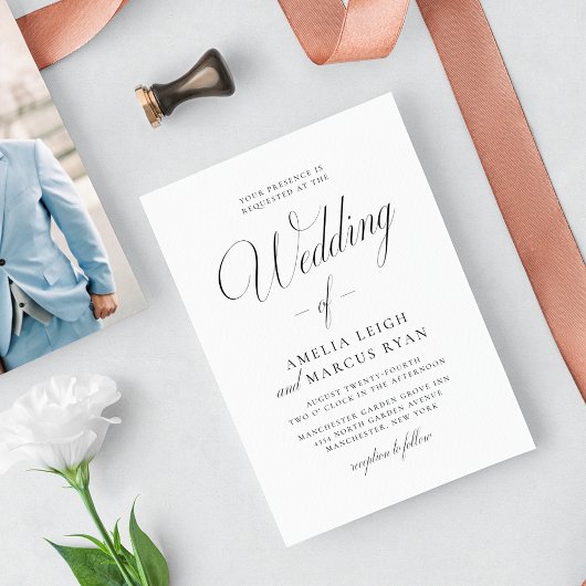 Vintage Elegance Script Wedding Foto Einladung