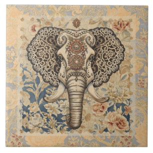 Vintage Elegant, Antiker Elefant, Pfirsich Blau Be Fliese
