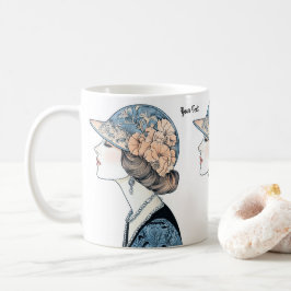 Vintage Elegant Art Deco Mode Lady Hat Pearls Kaffeetasse