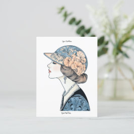 Vintage Elegant Art Deco Mode Lady Hat Pearls Postkarte