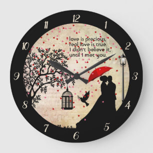 Vintage Elegant Beige & Black Poetry Valentines Große Wanduhr