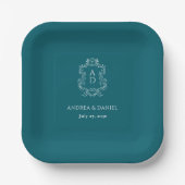 Vintage Elegant Blue Wedding Square Pappteller (Vorderseite)