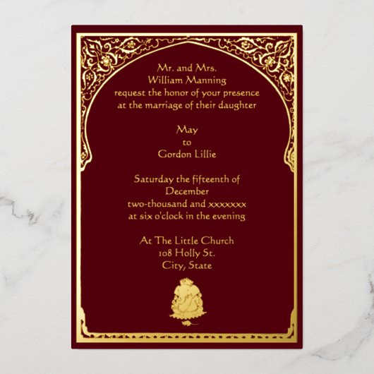 Vintage Elegant Border & Ganesh Indian Wedding Folieneinladung (Vorderseite)