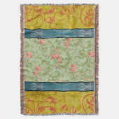 Vintage Elegant Chartreuse Floral Decke (Vorderseite Vertikal)