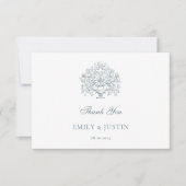 Vintage Elegant Dusty Blue Baroque Wedding Dankeskarte (Vorderseite)