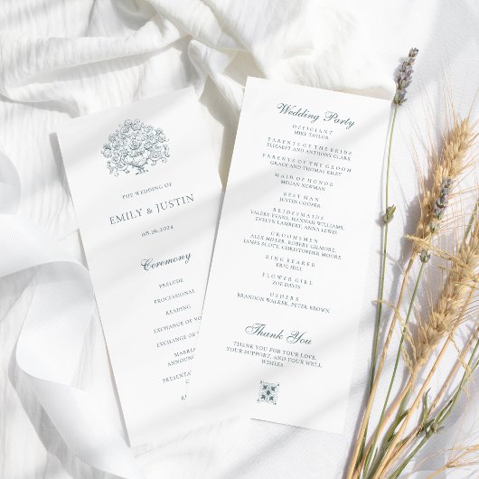 Vintage Elegant Dusty Blue Baroque Wedding Programm