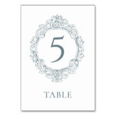 Vintage Elegant Dusty Blue Baroque Wedding Tischnummer (Vorderseite)