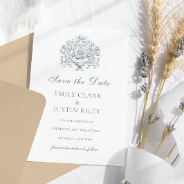 Vintage Elegant Dusty Blue Save the Date Hochzeit Einladung