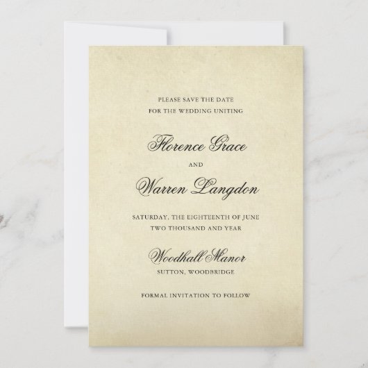 Vintage Elegant, feierliche Hochzeit außerhalb des Save The Date (Vorderseite)