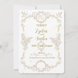 Vintage Elegant Floral Frame Wedding Invitation Einladung