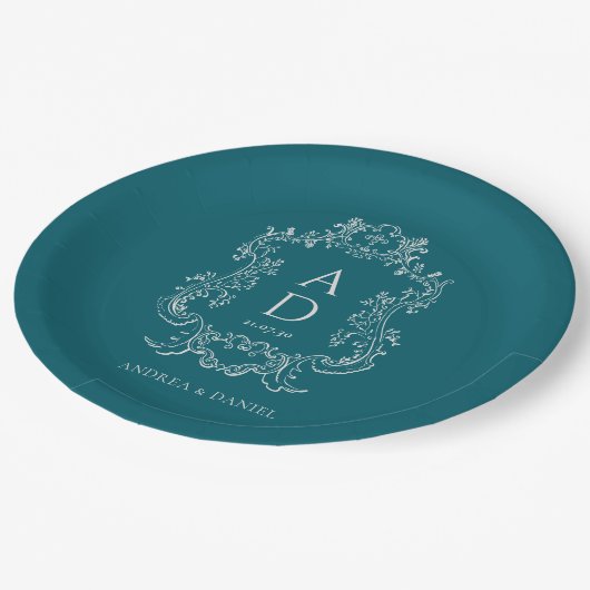 Vintage Elegant Floral Pappteller (Schrägansicht)