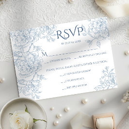 Vintage Elegant French Blue Floral Toile Birds RSVP Karte