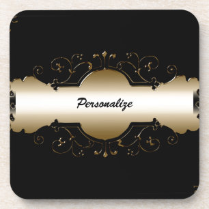 Vintage Elegant Gold Verziertes Personalisiertes Getränkeuntersetzer