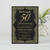  Vintage Elegant Golden  Wedding Anniversary Einladung (Stehend Vorderseite)