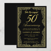  Vintage Elegant Golden  Wedding Anniversary Einladung (Vorne/Hinten)
