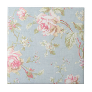 vintage elegant, hellblau, rosa, Rosenmuster Fliese