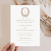 Vintage Elegant Leaf Wreath Monogram Wappen Weddin Einladung