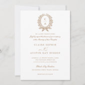 Vintage Elegant Leaf Wreath Monogram Wappen Weddin Einladung (Vorderseite)