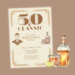 Vintage Elegant Men's Whiskey 50th Birthday Einladung