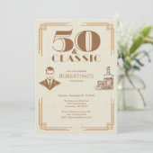 Vintage Elegant Men's Whiskey 50th Birthday Einladung (Stehend Vorderseite)