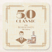Vintage Elegant Men's Whiskey 50th Birthday Rechteckiger Pappuntersetzer (Vorderseite)