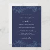 Vintage Elegant Navy Floral Leaf Hochzeit Einladung (Vorderseite)