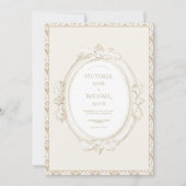 Vintage Elegant Neutral Damask Wedding Einladung (Vorderseite)