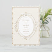 Vintage Elegant Neutral Damask Wedding Einladung (Stehend Vorderseite)