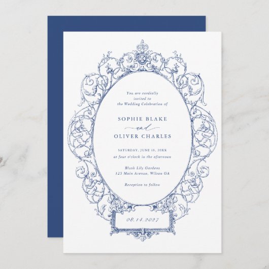 Vintage Elegant-Ornament-Bläserrahmen Hochzeit Einladung (Vorne/Hinten)